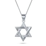 שרשרת כסף 925  תליון מגן דוד משולב חלק ומשובץ