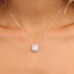 ⁦שרשרת כסף תליון סוליטר מלבן משובץ⁩ – תמונה ⁦2⁩