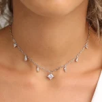 ⁦שרשרת כסף JETEM צ'וקר תליוני טיפות משולב עם תליון ריבוע⁩ – תמונה ⁦4⁩