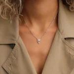 ⁦שרשרת כסף פרח נופל טיפה משובץ⁩ – תמונה ⁦2⁩