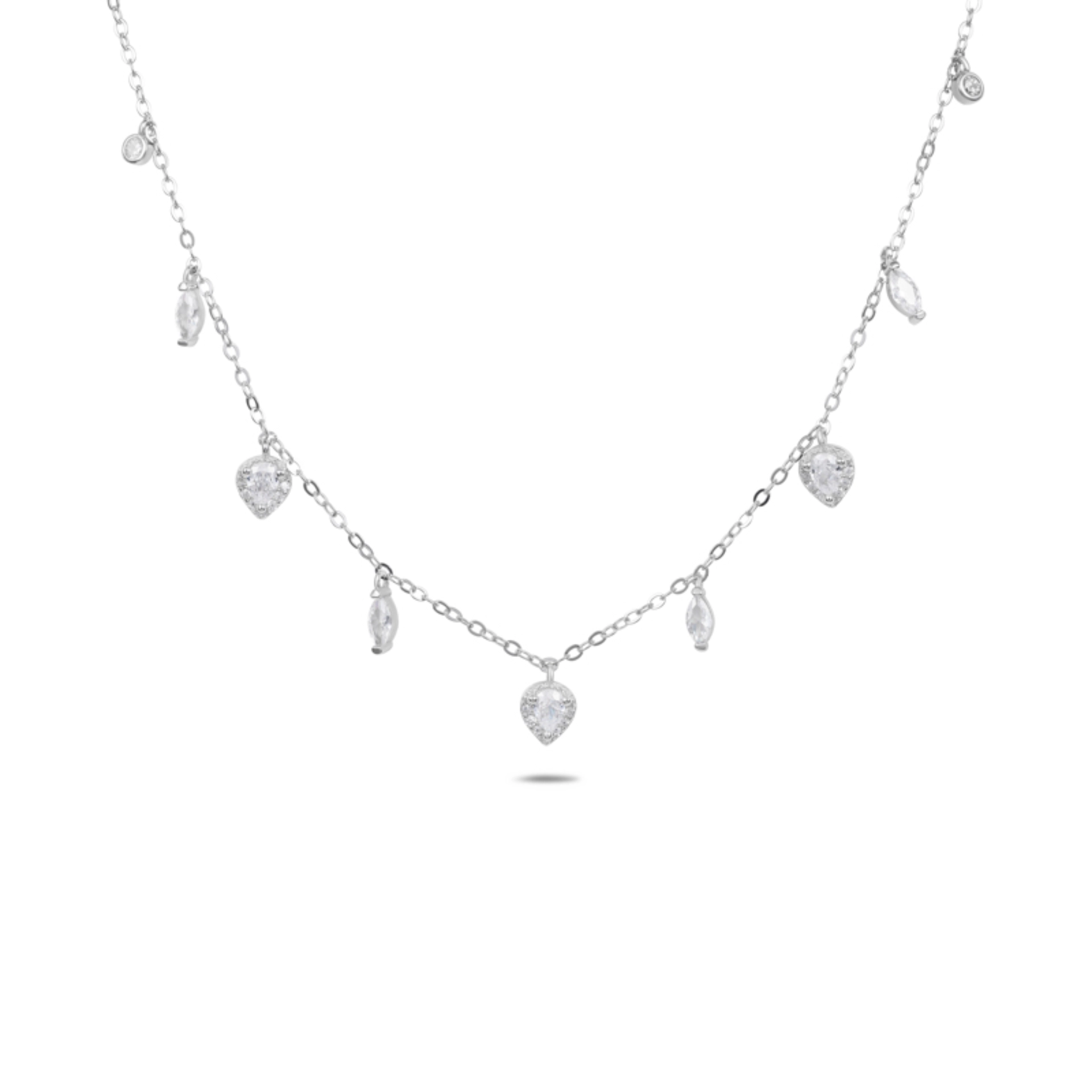 Woman-neckless17-2.webp שרשרת כסף צ'וקר מעוצב טיפות משובצות באבני זרקון – תמונה 1