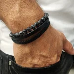 ⁦צמיד עור עם חרוזים עין הנמר  לגבר JBM1002 JETEM⁩ – תמונה ⁦2⁩